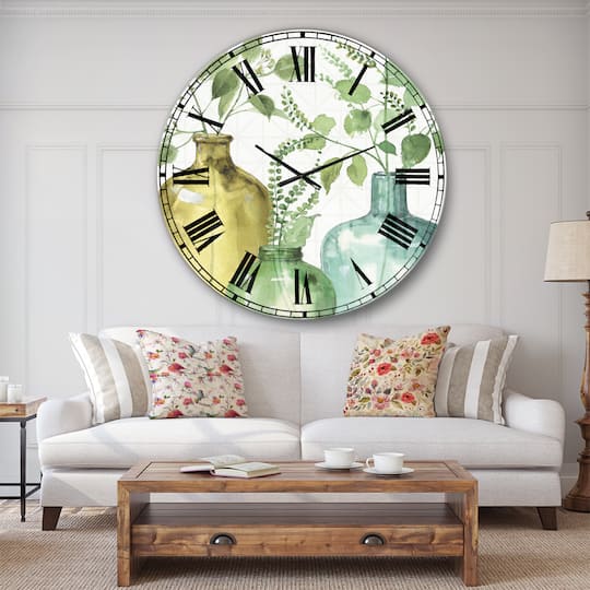 Designart Mixed Botanical Green Leaves IX Farmhouse Wall Clock